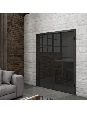Ganzglastür Loft Schwarzlack 01 Auf Grauglas