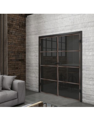 Ganzglastür Loft Rosteisen Genietet 02 Auf Grauglas