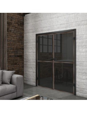 Ganzglastür Loft Rosteisen Genietet 04 Auf Grauglas