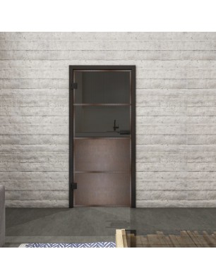 Ganzglastür Loft Rosteisen Genietet 14 Auf Grauglas