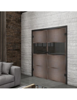 Ganzglastür Loft Rosteisen Genietet 26 Auf Grauglas