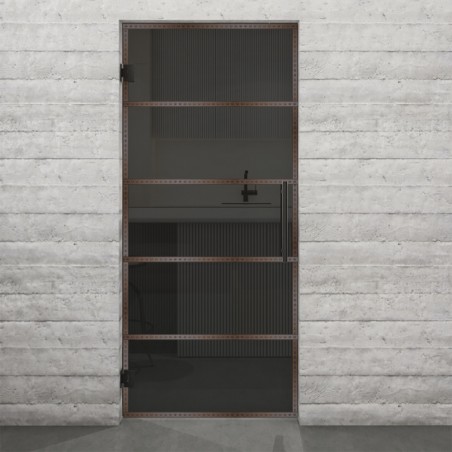 Pendeltür Loft Rosteisen Genietet 01 Auf Grauglas