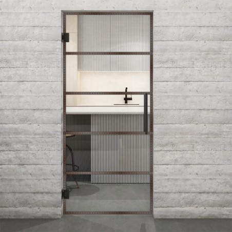 Pendeltür Loft Rosteisen Genietet 01 Auf Klarglas