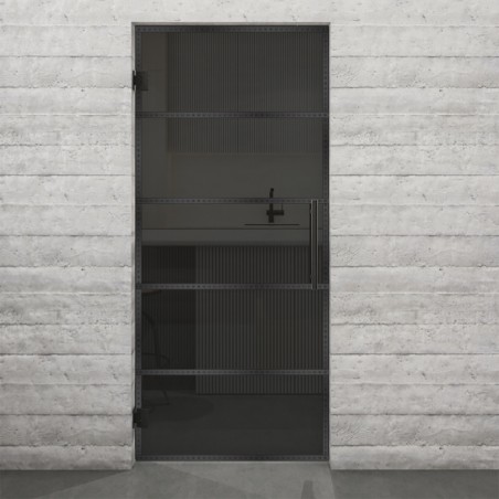 Pendeltür Loft Schwarzeisen Genietet 01 Auf Grauglas