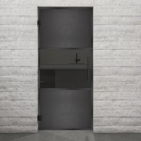 Pendeltür Loft Schwarzeisen Genietet 27 Auf Grauglas