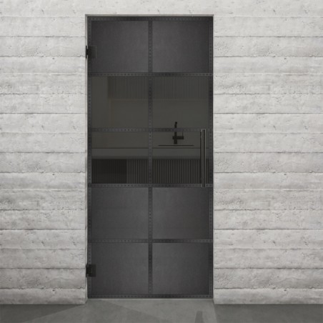 Pendeltür Loft Schwarzeisen Genietet 28 Auf Grauglas