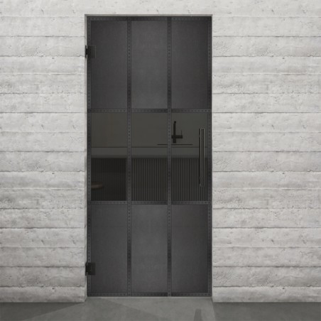 Pendeltür Loft Schwarzeisen Genietet 33 Auf Grauglas