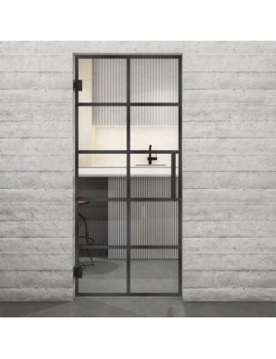 Pendeltür Loft Schwarzeisen Genietet 05 Auf Klarglas