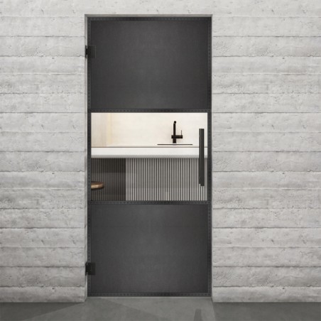 Pendeltür Loft Schwarzeisen Genietet 27 Auf Klarglas