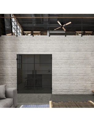 Pendeltür Loft Schwarzlack 01 Auf Grauglas-modernes Zuhause