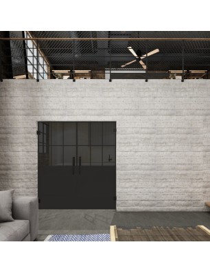 Pendeltür Loft Schwarzlack 28 Auf Grauglas-modernes Zuhause