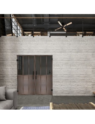 Pendeltür Loft Rosteisen Genietet 24 Auf Grauglas