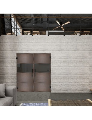 Pendeltür Loft Rosteisen Genietet 26 Auf Grauglas