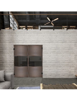 Pendeltür Loft Rosteisen Genietet 27 Auf Grauglas