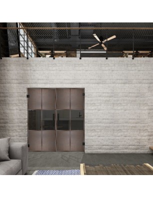 Pendeltür Loft Rosteisen Genietet 30 Auf Grauglas