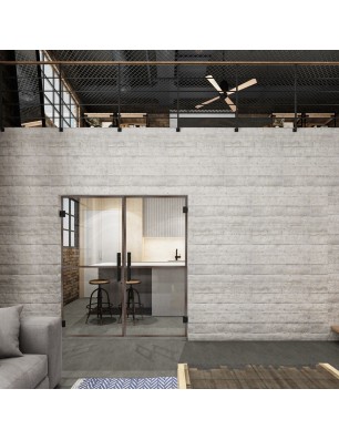 Pendeltür Loft Rosteisen Genietet 04 Auf Klarglas