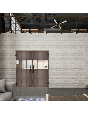 Pendeltür Loft Rosteisen Genietet 32 Auf Klarglas