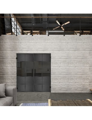 Pendeltür Loft Schwarzeisen Genietet 28 Auf Grauglas