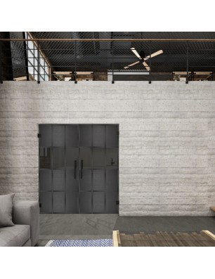 Pendeltür Loft Schwarzeisen Genietet 32 Auf Grauglas