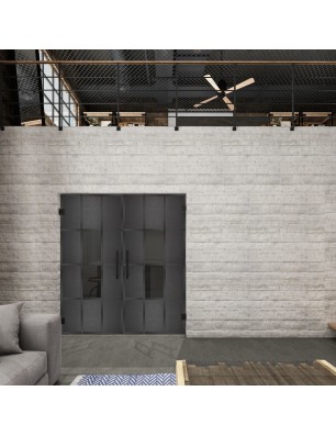 Pendeltür Loft Schwarzeisen Genietet 35 Auf Grauglas