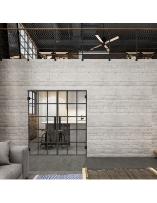Pendeltür Loft Schwarzeisen Genietet 09 Auf Klarglas