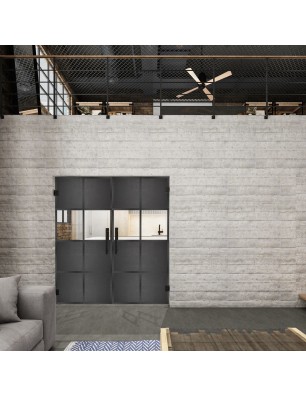 Pendeltür Loft Schwarzeisen Genietet 29 Auf Klarglas