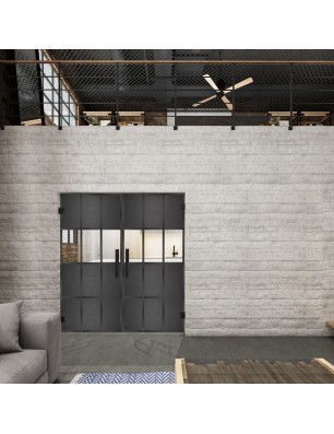 Pendeltür Loft Schwarzeisen Genietet 32 Auf Klarglas