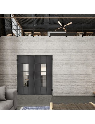 Pendeltür Loft Schwarzeisen Genietet 34 Auf Klarglas