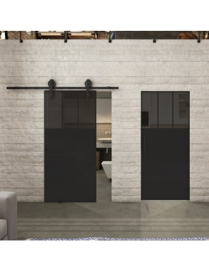 Pendeltür Loft Schwarzlack 29 Auf Grauglas-modernes Zuhause