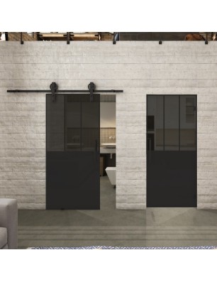 Pendeltür Loft Schwarzlack 30 Auf Grauglas-modernes Zuhause