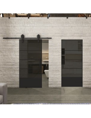 Pendeltür Loft Schwarzlack 31 Auf Grauglas-modernes Zuhause