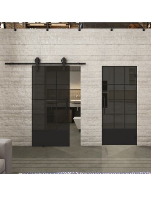 Pendeltür Loft Schwarzlack 37 Auf Grauglas-modernes Zuhause