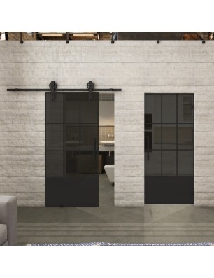 Pendeltür Loft Schwarzlack 38 Auf Grauglas-modernes Zuhause