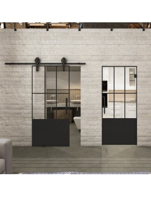 Pendeltür Loft Schwarzlack 03 Auf Klarglas-modernes Zuhause