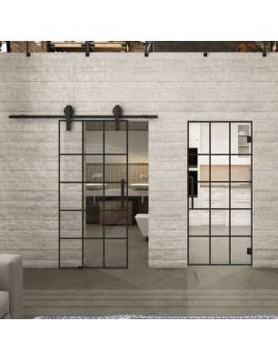 Pendeltür Loft Schwarzlack 09 Auf Klarglas-modernes Zuhause