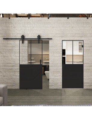 Pendeltür Loft Schwarzlack 26 Auf Klarglas-modernes Zuhause