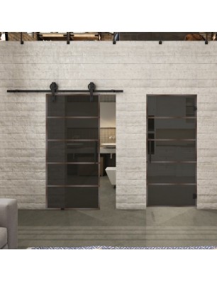 Pendeltür Loft Rosteisen Genietet 01 Auf Grauglas