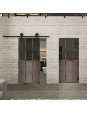 Pendeltür Loft Rosteisen Genietet 24 Auf Grauglas