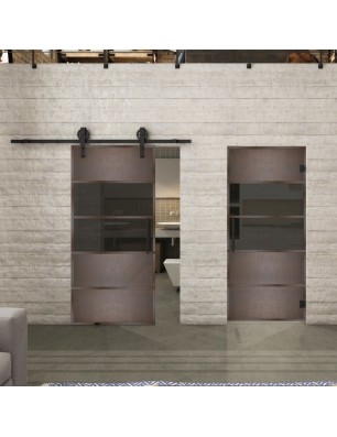 Pendeltür Loft Rosteisen Genietet 25 Auf Grauglas