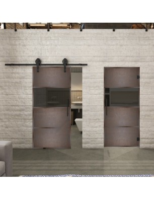 Pendeltür Loft Rosteisen Genietet 26 Auf Grauglas