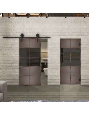 Pendeltür Loft Rosteisen Genietet 28 Auf Grauglas