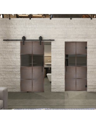 Pendeltür Loft Rosteisen Genietet 29 Auf Grauglas