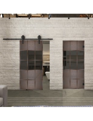 Pendeltür Loft Rosteisen Genietet 31 Auf Grauglas