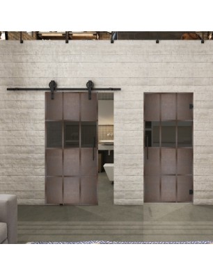 Pendeltür Loft Rosteisen Genietet 32 Auf Grauglas