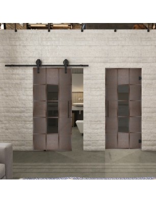 Pendeltür Loft Rosteisen Genietet 34 Auf Grauglas