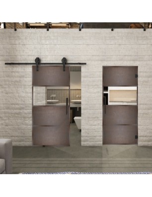 Pendeltür Loft Rosteisen Genietet 26 Auf Klarglas