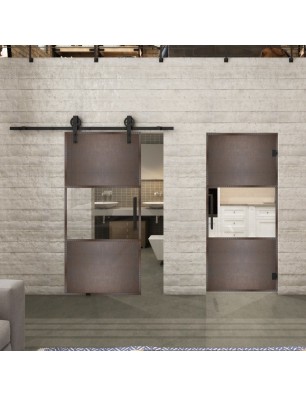 Pendeltür Loft Rosteisen Genietet 27 Auf Klarglas