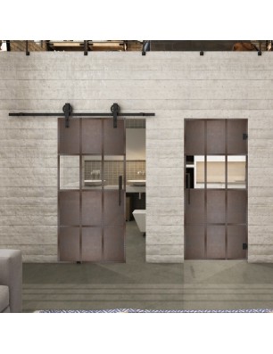 Pendeltür Loft Rosteisen Genietet 32 Auf Klarglas