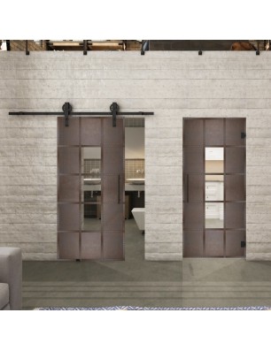 Pendeltür Loft Rosteisen Genietet 34 Auf Klarglas