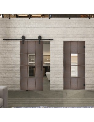 Pendeltür Loft Rosteisen Genietet 35 Auf Klarglas